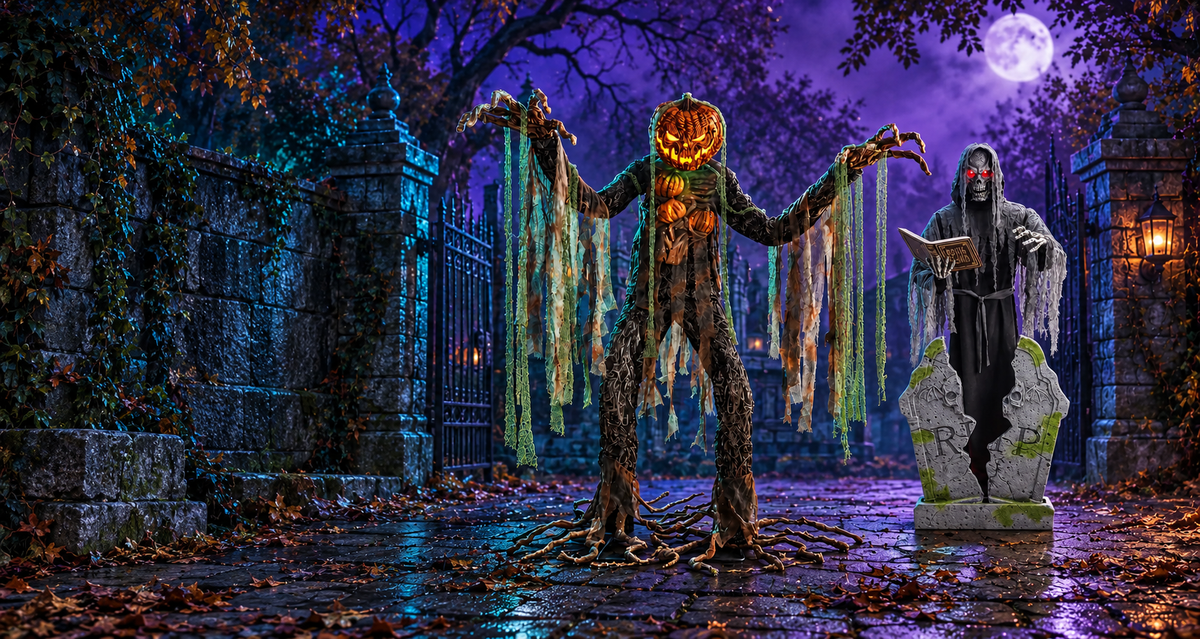 Raíz del Mal y Soul Stealer en un escenario nocturno de Halloween