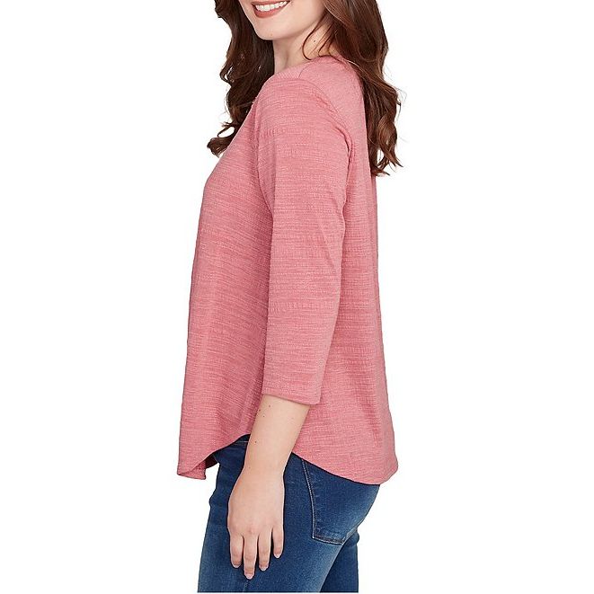 Blusa de manga 3/4 con cuello en V dividido de punto texturizado sangría - Ruby Rd