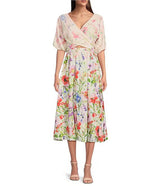 Vestido Corto Hinchado con Escote Floral Blanco Multi - Siena