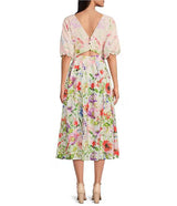 Vestido Corto Hinchado con Escote Floral Blanco Multi - Siena