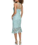 Vestido sin mangas con cuello en V de encaje azul montaña - Siena