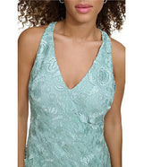 Vestido sin mangas con cuello en V de encaje azul montaña - Siena