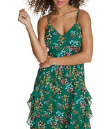 Vestido largo sin mangas con cuello en V floral metálico verde - Siena