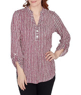 Tejido arrugado con banda dividida en V, manga enrollable, burdeos multicolor - Ruby Rd