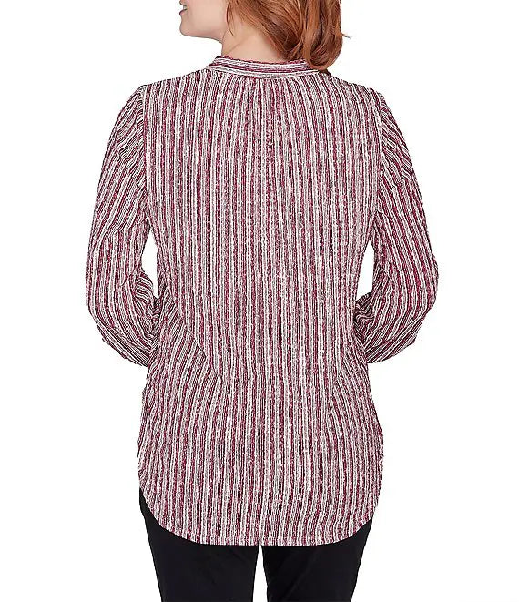 Tejido arrugado con banda dividida en V, manga enrollable, burdeos multicolor - Ruby Rd