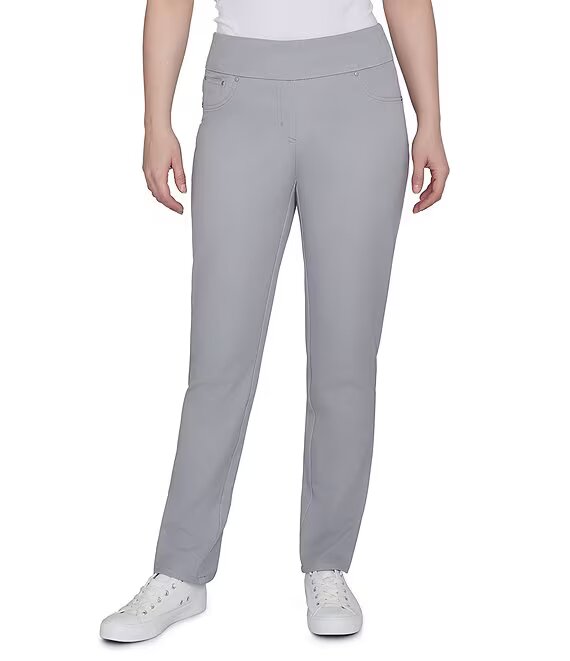 Pantalones rectos de sarga suave con elástico gris - Ruby Rd