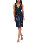 Vestido de malla con cuello en V y lentejuelas múltiples negro multi - Siena