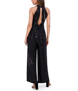 Mono largo sin mangas con cuello vuelto y pierna ancha de punto con lentejuelas negro - Kensie