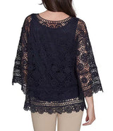 Jersey de punto de ganchillo con cuello barco y manga 3/4 azul marino - Ruby Rd