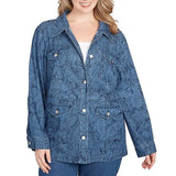 Chaqueta vaquera de talla grande con estampado de cachemir, cuello puntiagudo y botones frontales de manga larga - Ruby Rd