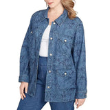 Chaqueta vaquera de talla grande con estampado de cachemir, cuello puntiagudo y botones frontales de manga larga - Ruby Rd