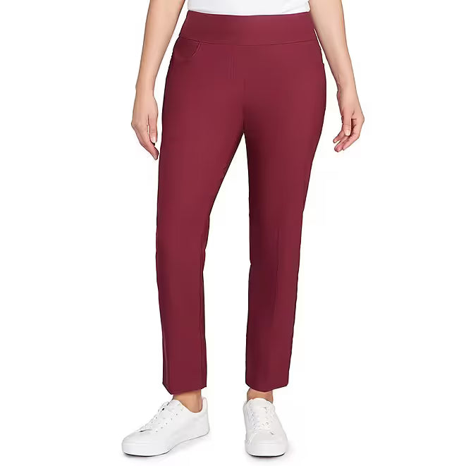 Pantalones Rectos Tobilleros con Tecnología de Seda y Cintura Elástica Color Uva Pasa -Ruby Rd