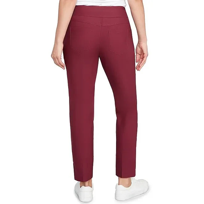Pantalones Rectos Tobilleros con Tecnología de Seda y Cintura Elástica Color Uva Pasa -Ruby Rd