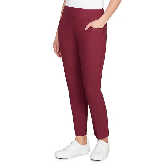 Pantalones Rectos Tobilleros con Tecnología de Seda y Cintura Elástica Color Uva Pasa -Ruby Rd