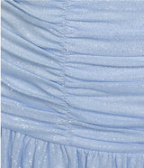 Sleeveless Glitter Double Ruffle Flounce Hem Dress Light Blue -Jump