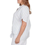 Plus Size V-Neck Short Sleeve Button Front Shirt Blue Sky Multi - Ruby Rd