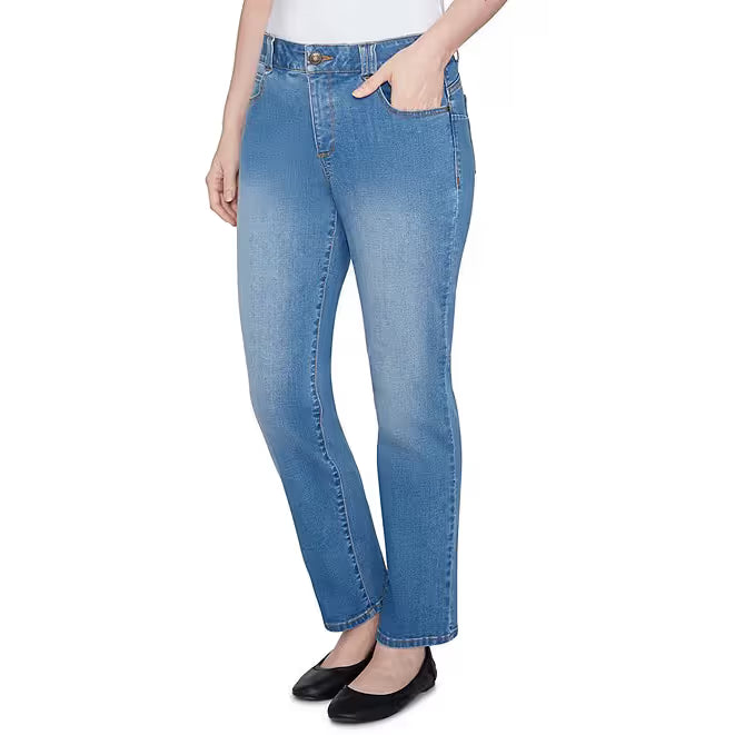 Jeans de mezclilla suaves de bota ancha con pretina elástica índigo claro -Ruby Rd