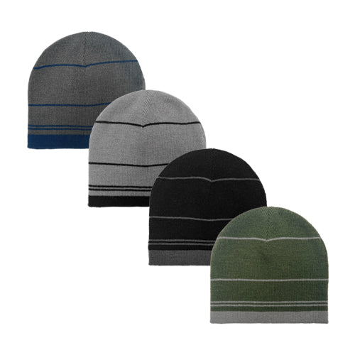 GORRO REVERSIBLE DE PUNTO ACRÍLICO A RAYAS EN 3 COLORES
