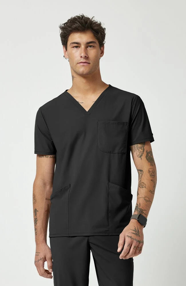 Filipina Sanitaria de Cuello V de 3 Bolsillos para Hombre, Negra