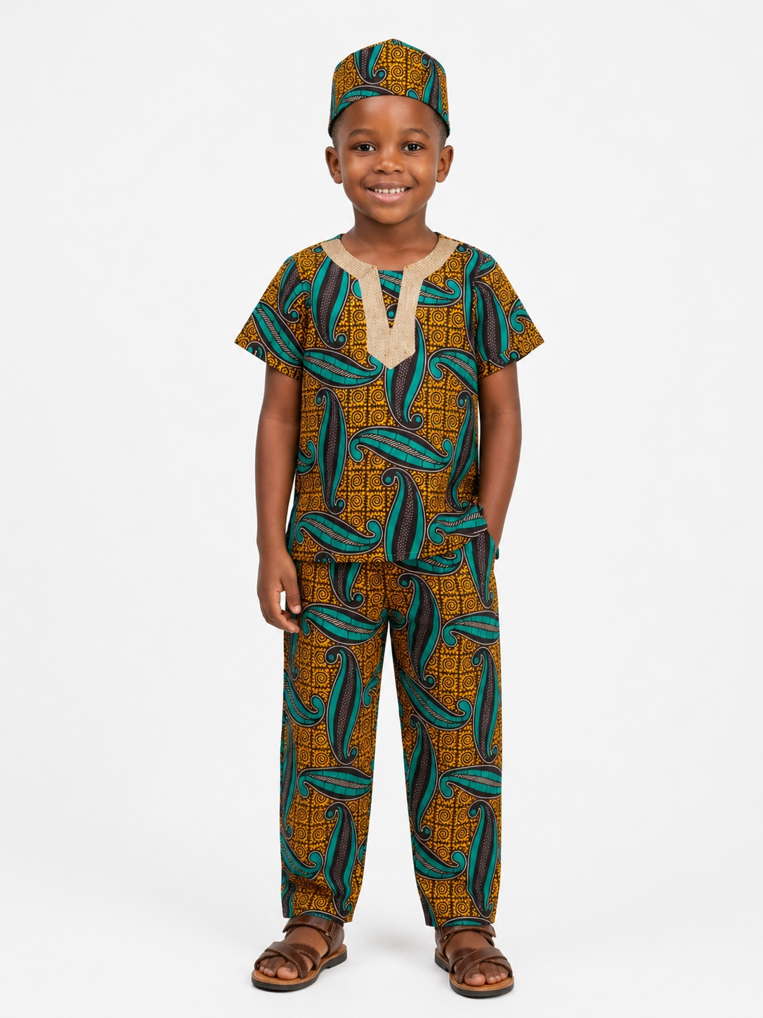 Conjunto para Niño Amarillo-Turquesa (Etnia Negra)