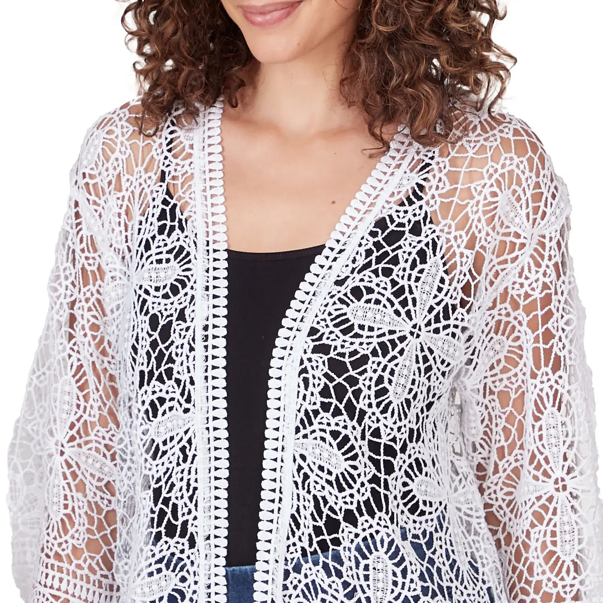 Cárdigan de algodón con encaje Medallion blanco - Ruby Rd