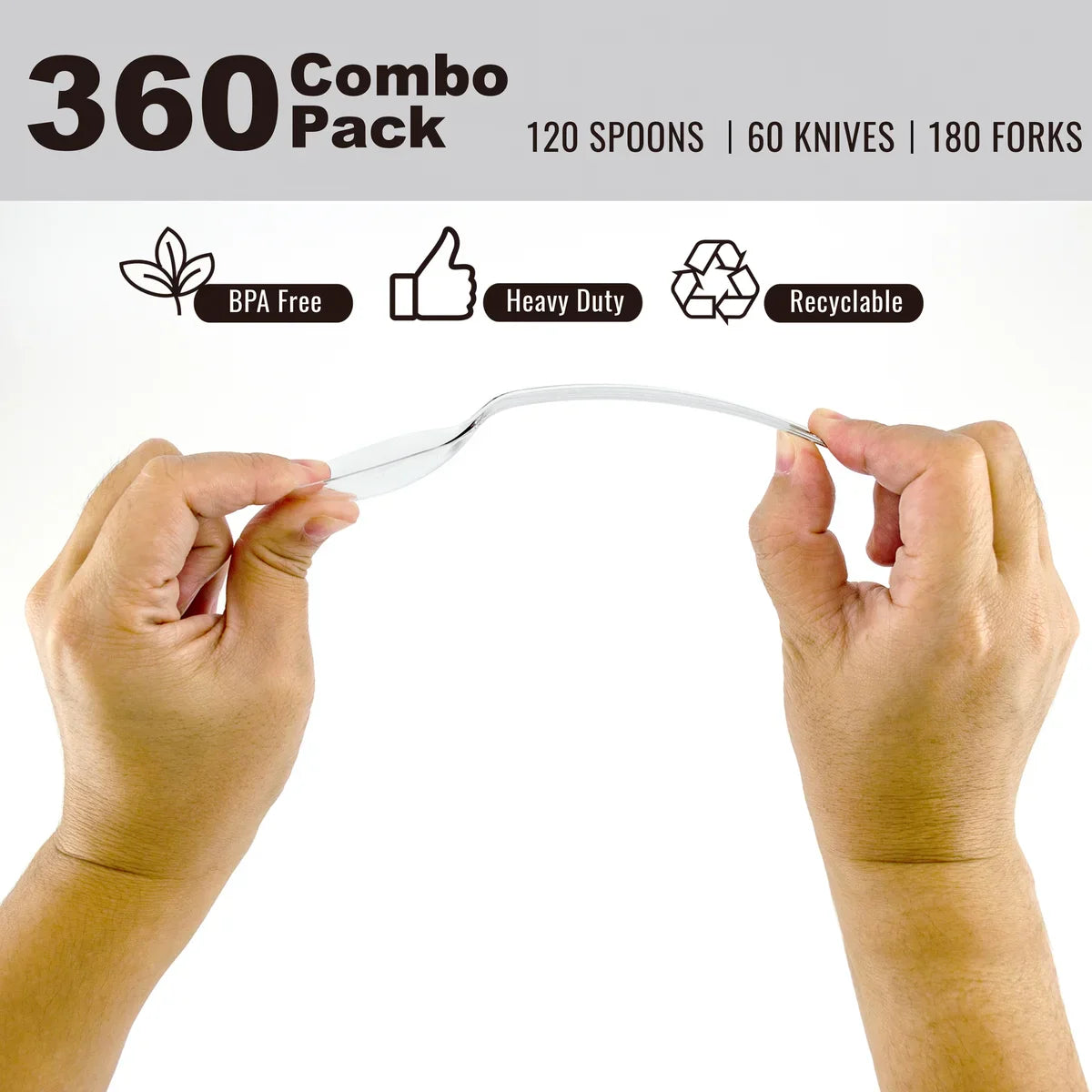Set de cubiertos desechables transparentes - 360 unidades