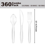 Set de cubiertos desechables transparentes - 360 unidades