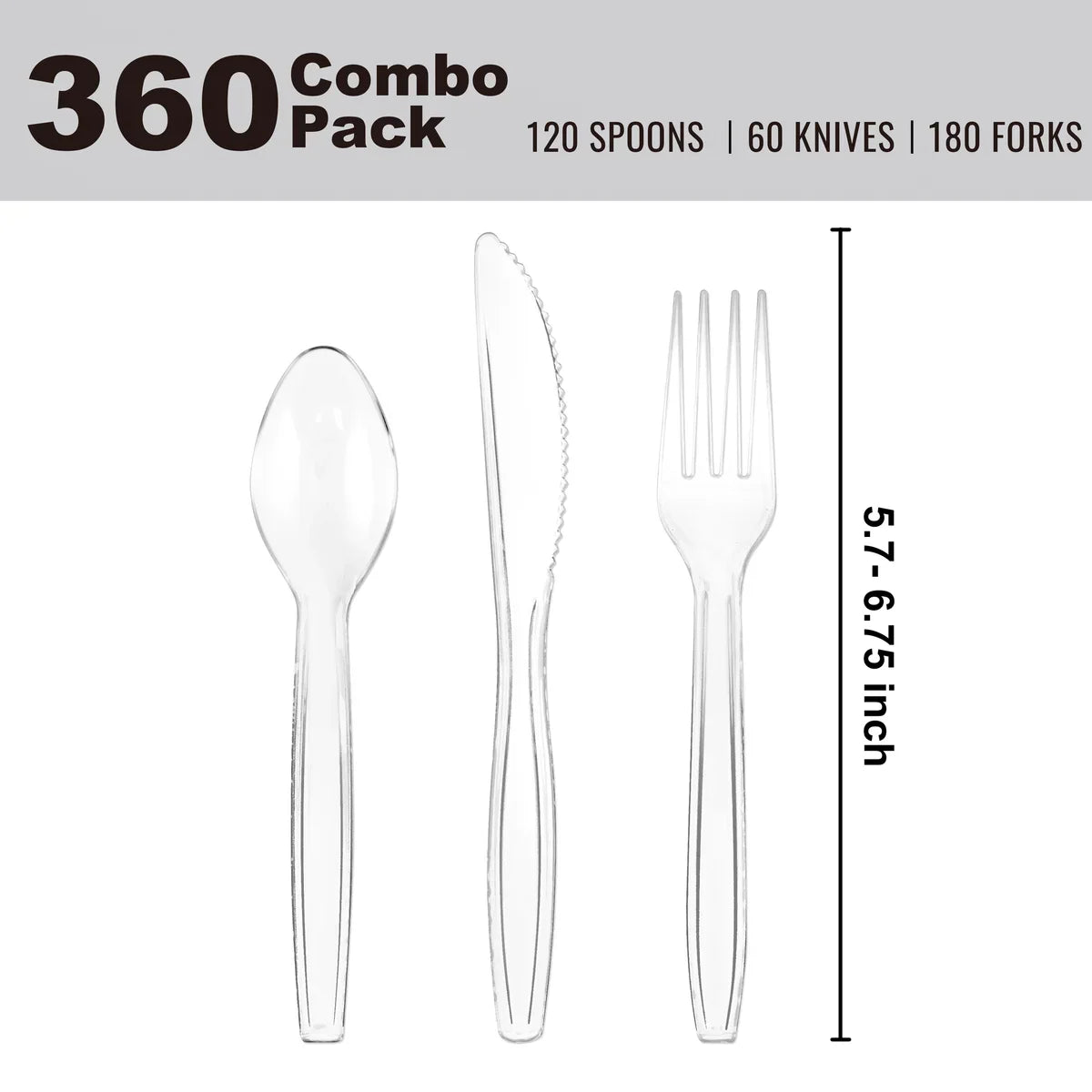 Set de cubiertos desechables transparentes - 360 unidades
