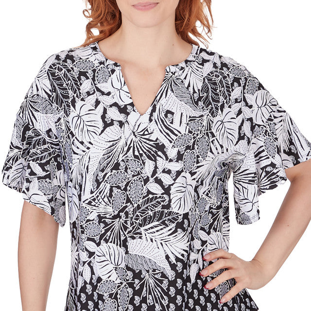 Camiseta Tropical Foulard con Estampado Acolchado Negra/Blanca - Ruby Rd