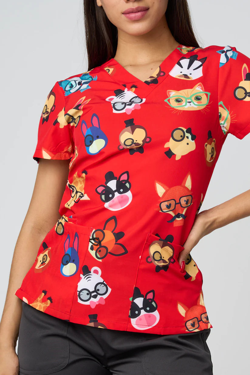 CAMISAS ESTAMPADAS CON GAFAS DE ANIMALES ROJOS