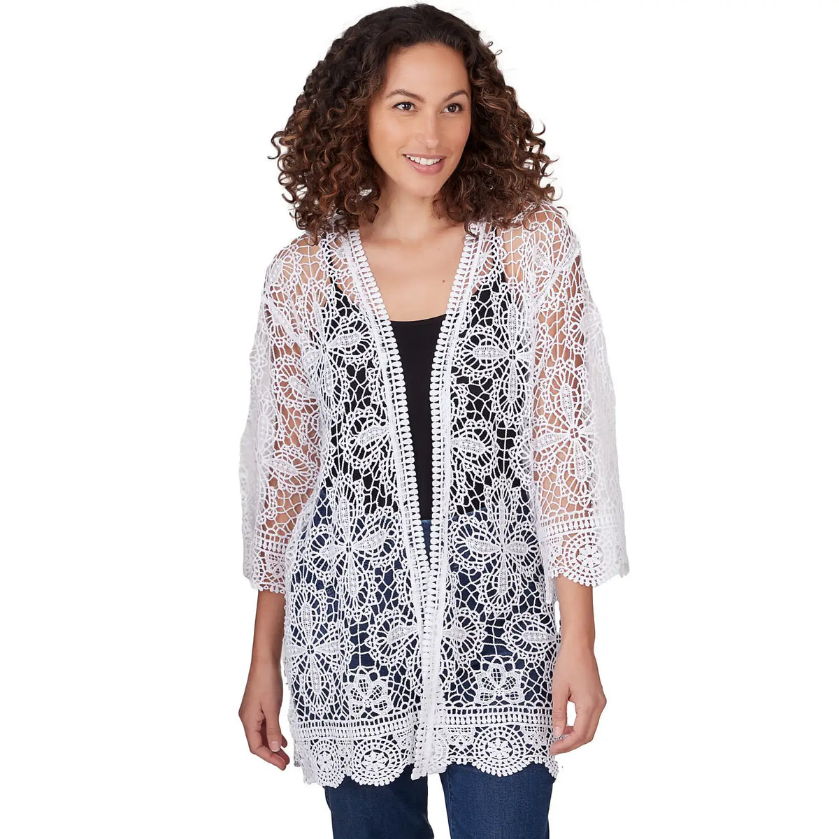 Cárdigan de algodón con encaje Medallion blanco - Ruby Rd