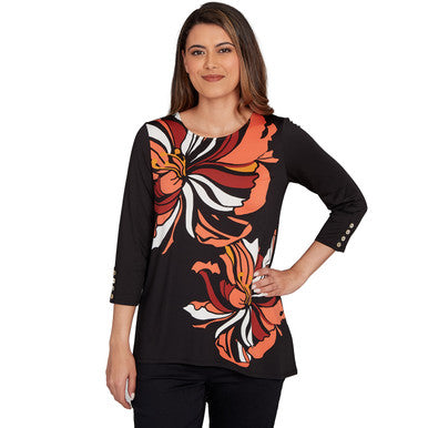 Top floral audaz de manga abotonada negro multi - Ruby Rd