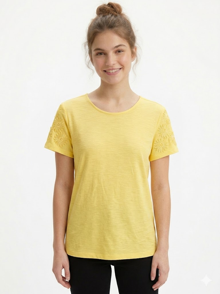 Blusa de manga corta y cuello redondo color amarillo limón