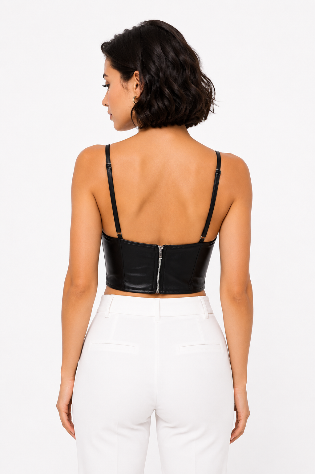 Bralette de PU con Flecos Negro