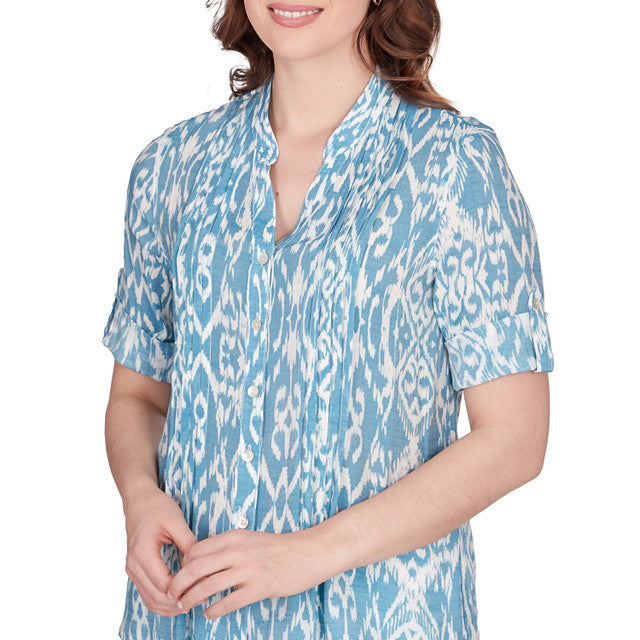 Camiseta de botones Lotus Ikat Navy Multi - Ruby Rd