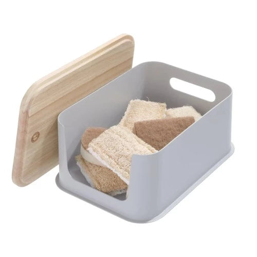 Contenedor Mediano Abierto Frontal y Tapa de Madera 8.4" x 11.9" x 5" Gris