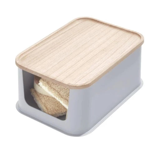 Contenedor Mediano Abierto Frontal y Tapa de Madera 8.4" x 11.9" x 5" Gris
