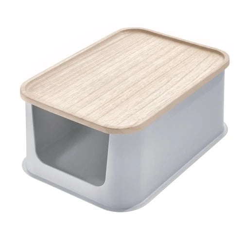 Contenedor Mediano Abierto Frontal y Tapa de Madera 8.4" x 11.9" x 5" Gris