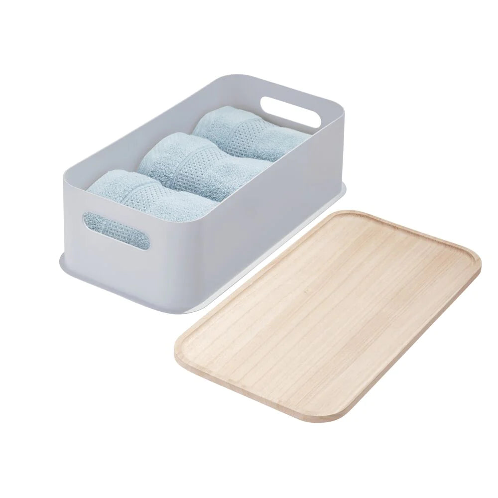 Cesta Mediana y Tapa de Madera  8.4" x 16.9" x 3" Gris