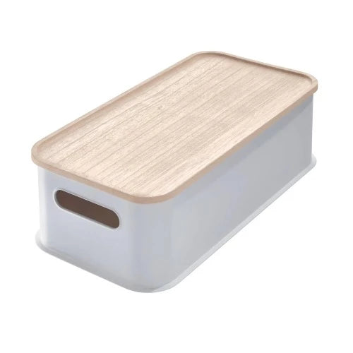 Cesta Mediana y Tapa de Madera  8.4" x 16.9" x 3" Gris