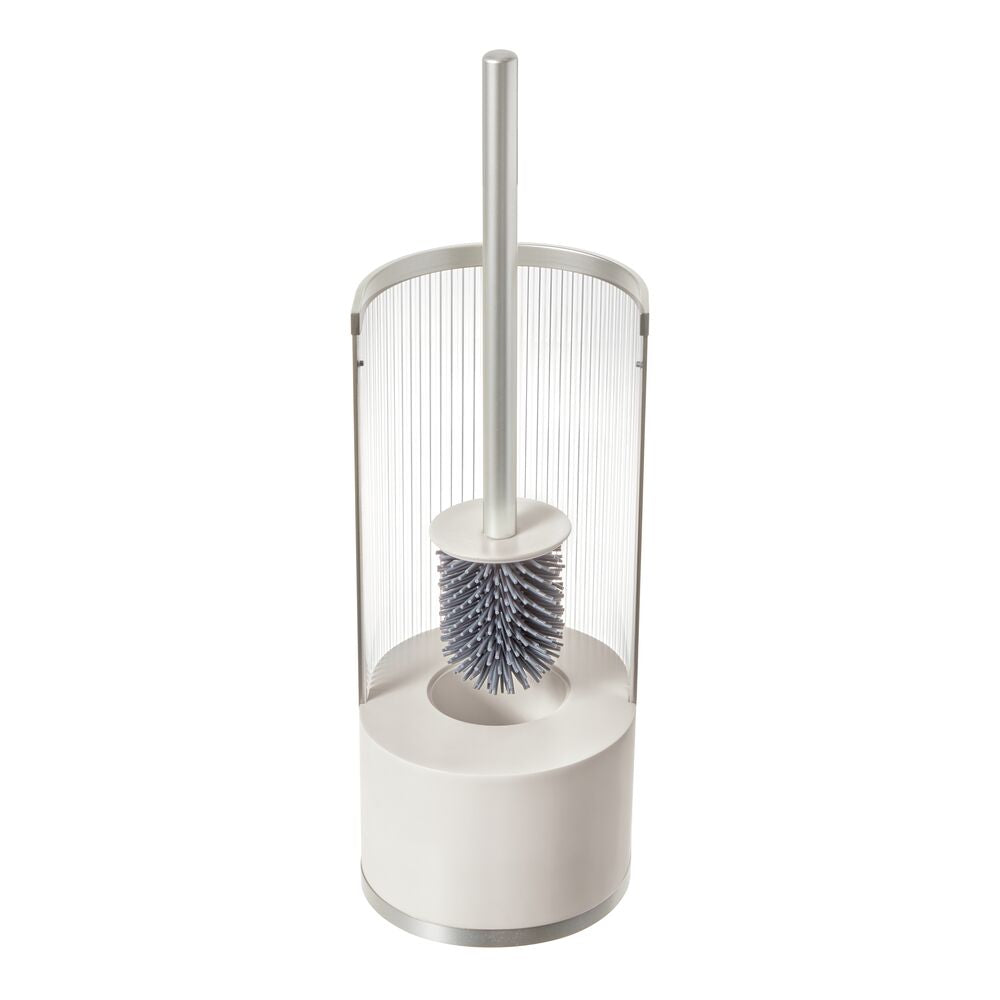 Cepillo de inodoro estriado con estante transparente/satinado/gris