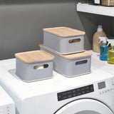 Cesta Mediana y Tapa de Madera  8.4" x 16.9" x 3" Gris