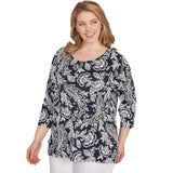 Top Jacobean Paisley con estampado abullonado en azul marino/blanco - Ruby Rd