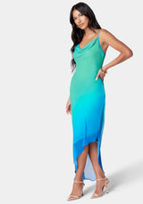 Vestido Asimétrico Ombré Verde/Azul - Bebe