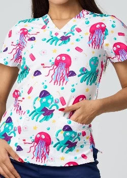 CAMISETAS ESTAMPADAS BLANCAS DE PULPOS Y MEDUSAS
