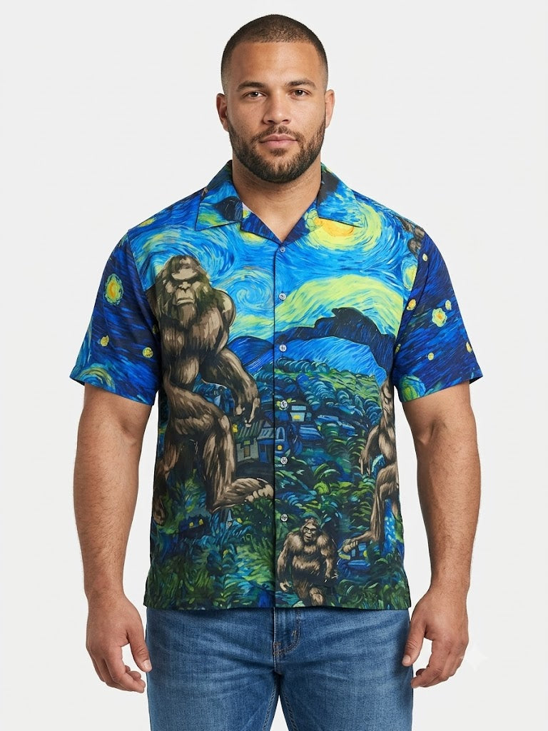 Camisas hawaianas grandes de Poly Print AZULES