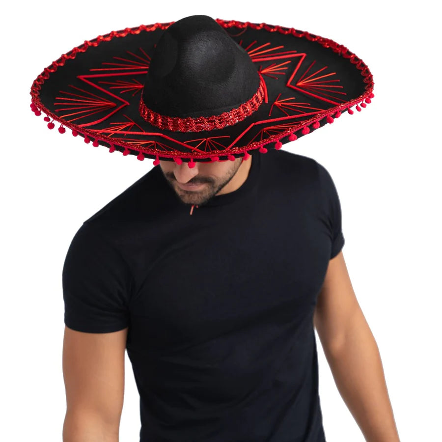 Sombrero Mexicano-Ribete Rojo Adultos