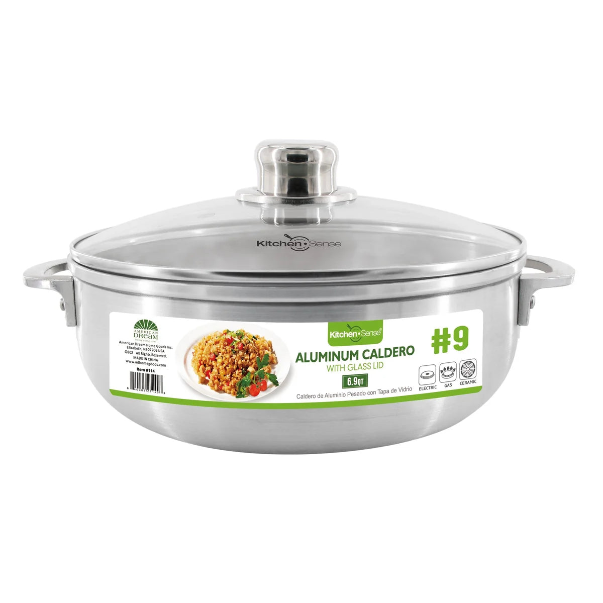 #9 - Caldero de aluminio de 6.9 litros con tapa de cristal