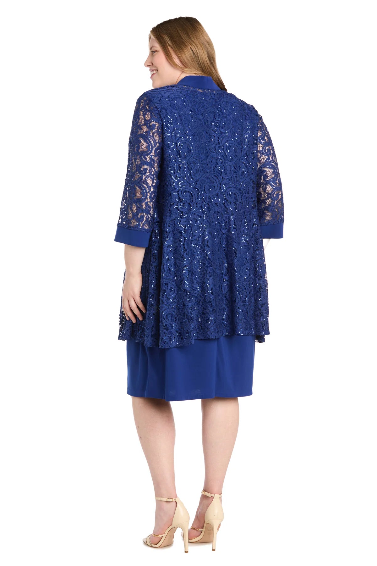 Vestido tipo chaqueta con lentejuelas en secuencia azul marino - Talla grande - RM Richards