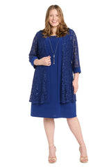 Vestido tipo chaqueta con lentejuelas en secuencia azul marino - Talla grande - RM Richards